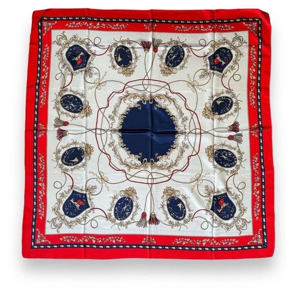 Red Scarf Navy Blue 35” X 35” Women Beige Boho Scarve